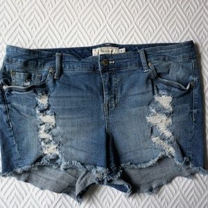 Torrid jean shorts with eyelet lace distressed